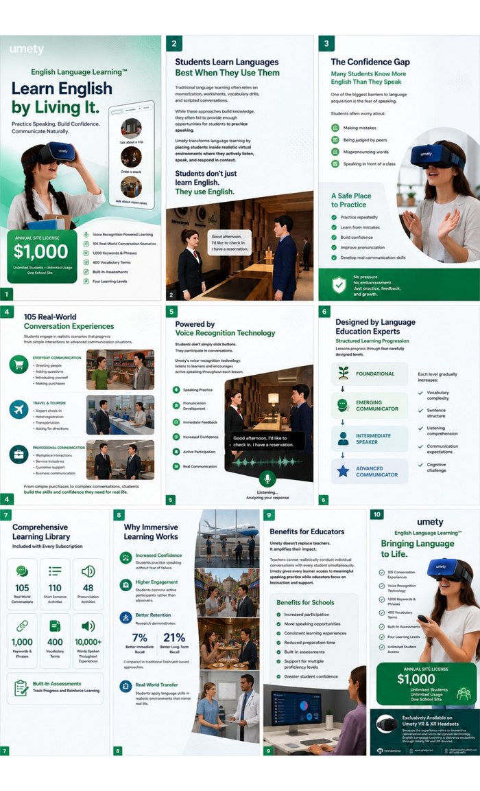 Cover of the Umety English Language Learning brochure