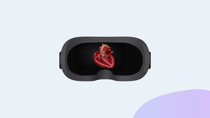 Still from the Umety platform showreel, showing a 3D heart model inside a headset viewport