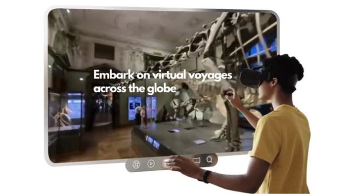 Still from the Umety Interactive Tours showreel, a student exploring a virtual museum voyage