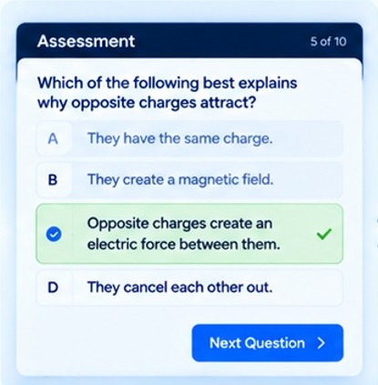 Umety formative assessment screen showing a multiple-choice question with instant feedback