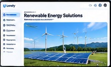 A Umety lesson screen for Renewable Energy Solutions, showing a field of solar panels and wind turbines