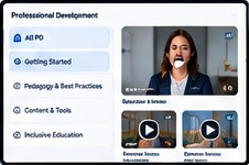 The Umety Professional Development screen with a training video and topics including Getting Started, Pedagogy and Best Practices, Content and Tools, and Inclusive Education
